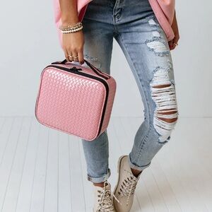 GLISTEN UP WOVEN COSMETIC BAG IN PINK